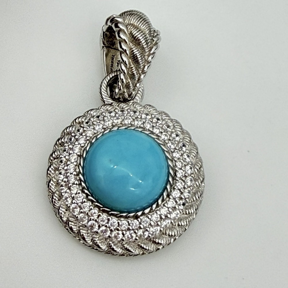 Vtg Judith Ripka Sterling Silver Turquoise Pendant Enhancer Rope CZ Detail Mint‎